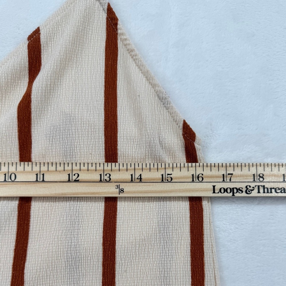 Zara Trafaluc Striped Tie Back Romper Cream Rust Brown Sleeveless Small - Picture 5 of 6
